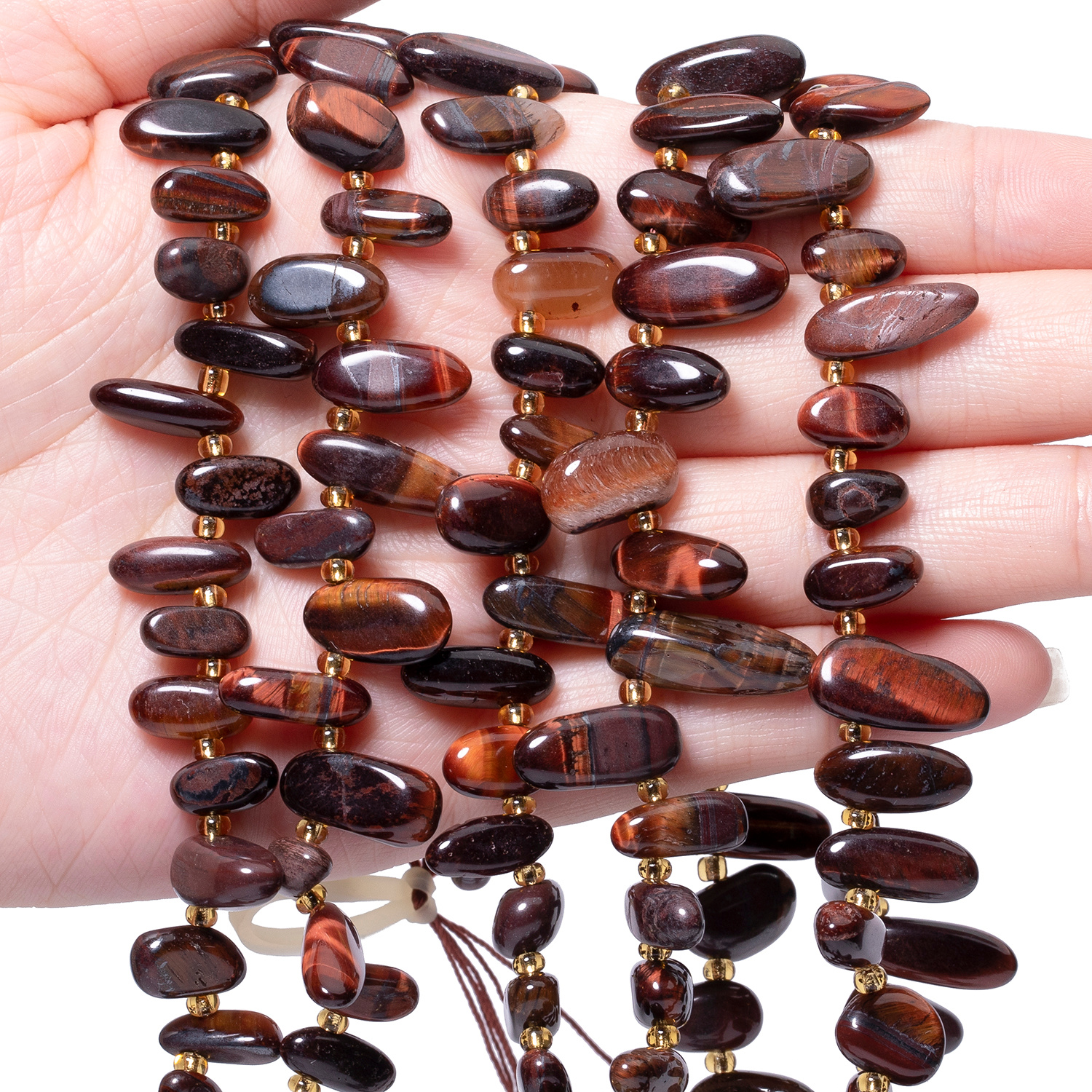 Irregular Long Tooth Gravel Red Brown Tiger Eye Beads